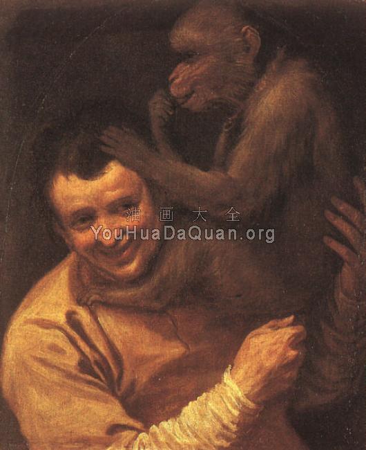 一个带着猴子的男人 - 安尼巴尔·卡拉奇